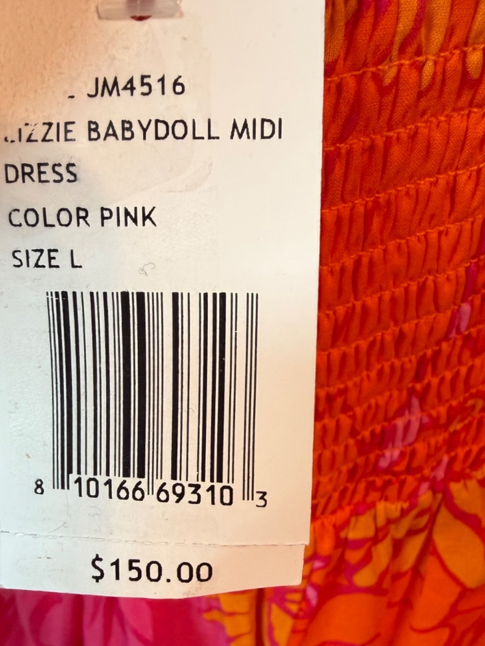 J. Marie Orange Pink Floral Puff Sleeve Midi Dress L NWT $150 - Picture 7 of 7
